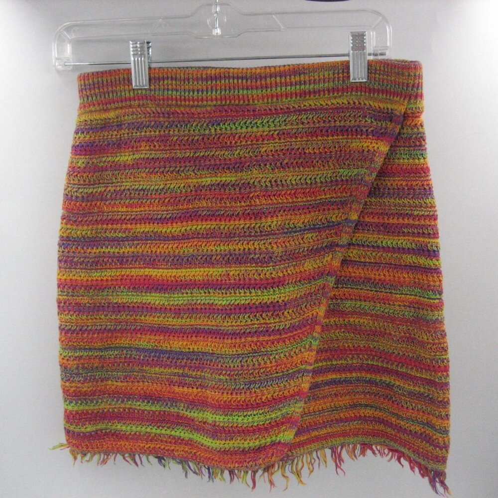 Knitted Mini Skirt Scoop Medium Size 8 - 10 Stripes Colorful Fringe